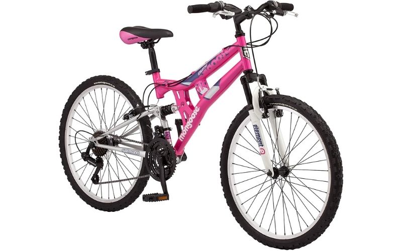 Mongoose Exlipse Full Dual-Suspension Mountain Bike for Kids, Pink