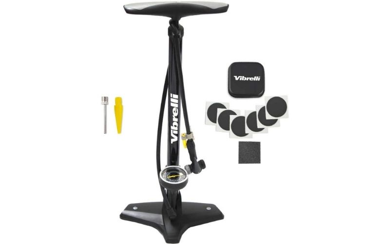 Vibrelli Bike Floor Pump with Gauge & Puncture Kit